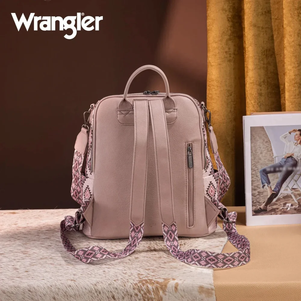 Wrangler Aztec Print Backpack/Crossbody -Pink